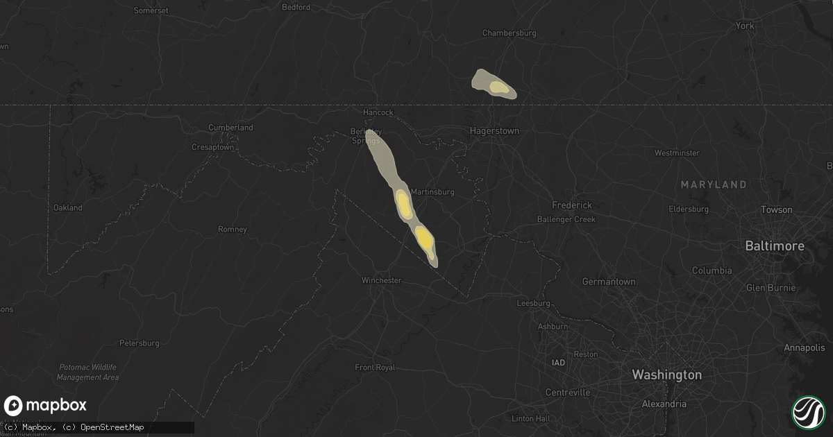 Hail map in Inwood, WV on July 26, 2025
