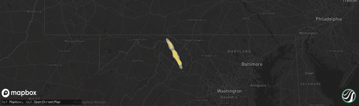 Hail map in Martinsburg, WV on July 26, 2025