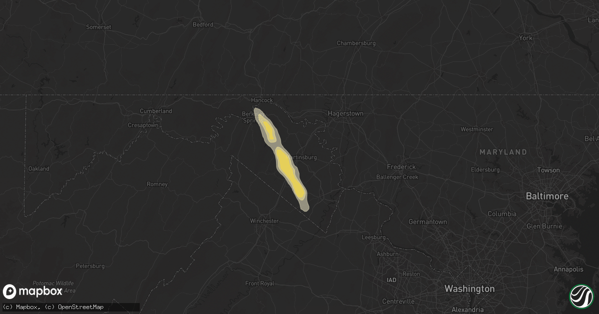 Hail map in Martinsburg, WV on July 26, 2025