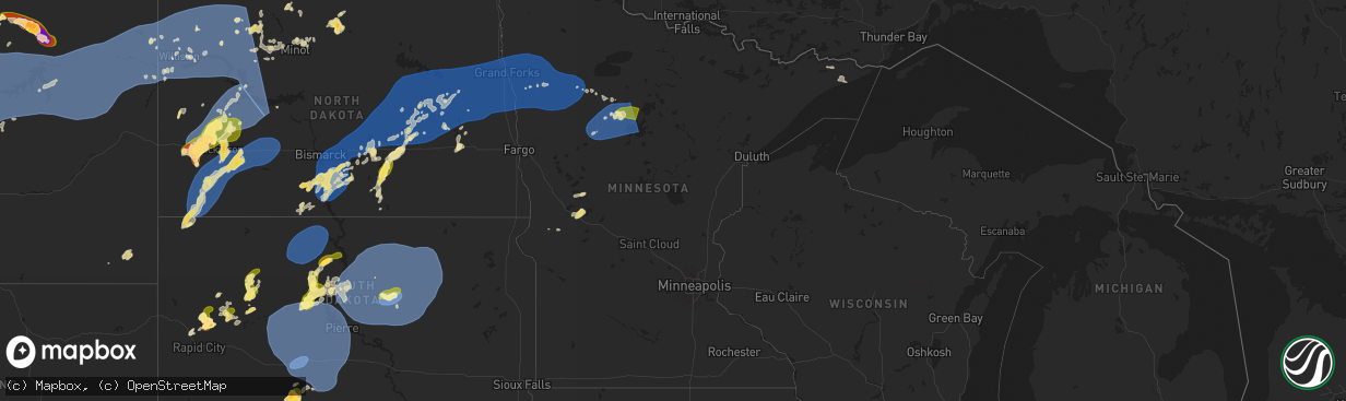 Hail map in Minnesota on July 26, 2025