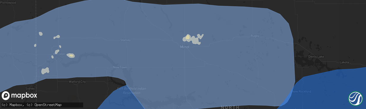 Hail map in Minot, ND on July 26, 2025