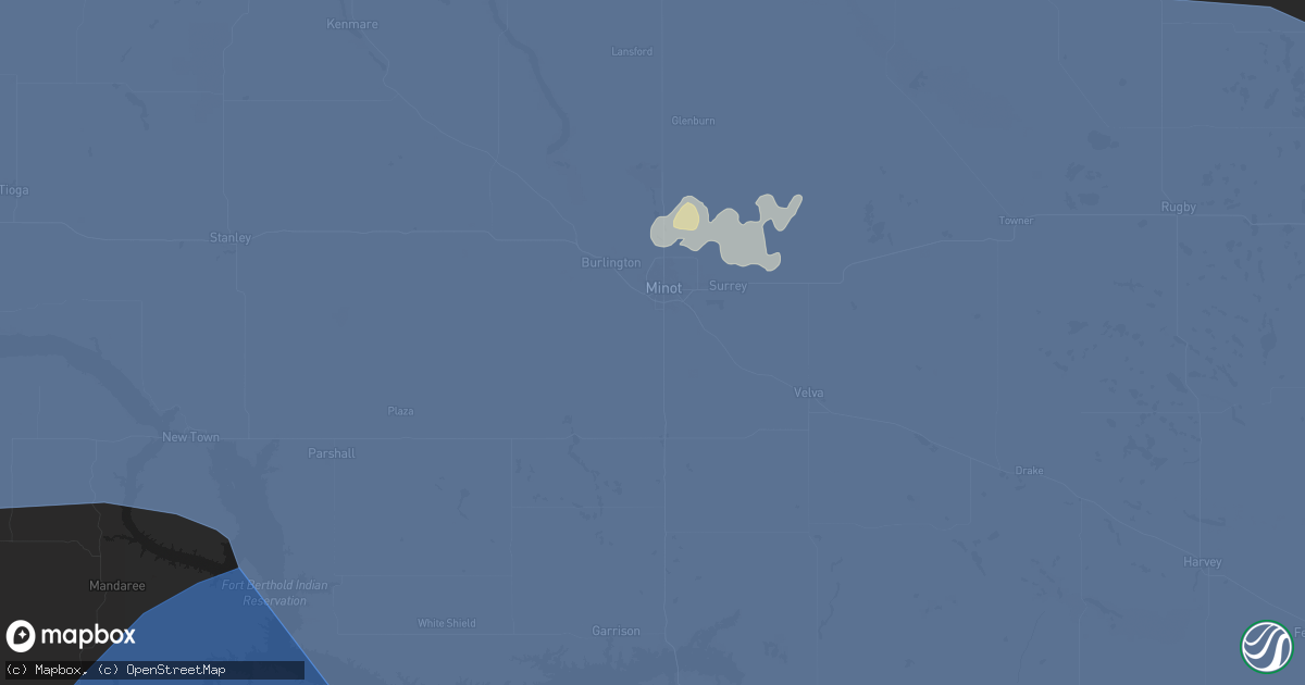Hail map in Minot, ND on July 26, 2025