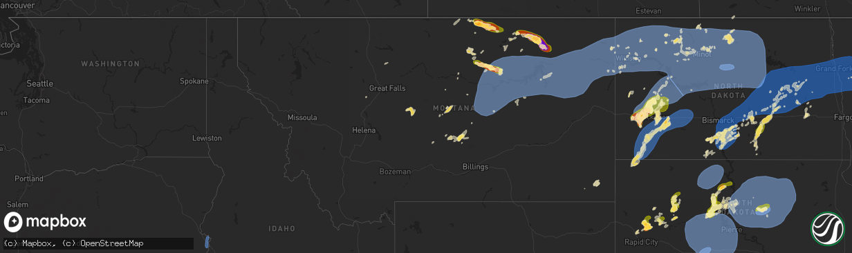 Hail map in Montana on July 26, 2025
