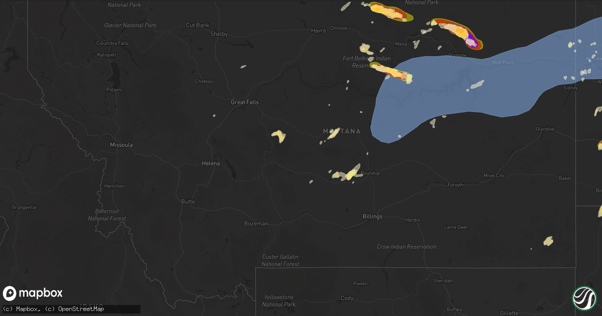 Hail map in Montana on July 26, 2025