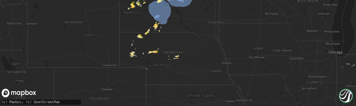 Hail map in Nebraska on July 26, 2025
