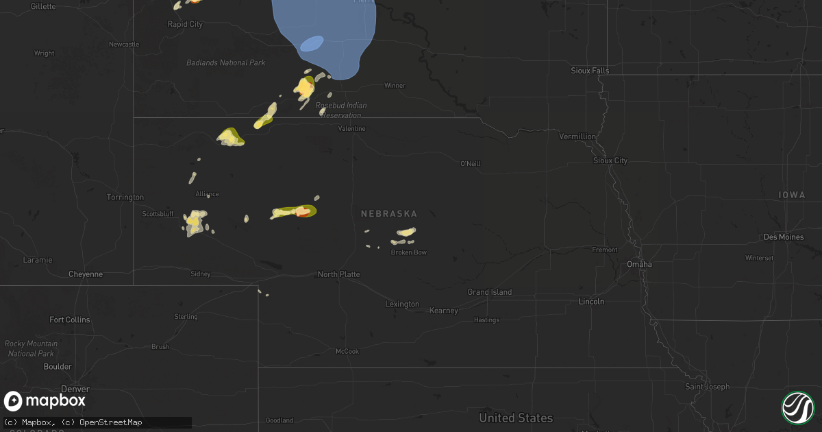 Hail map in Nebraska on July 26, 2025
