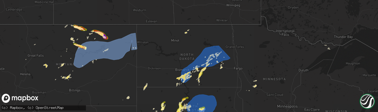 Hail map in North Dakota on July 26, 2025