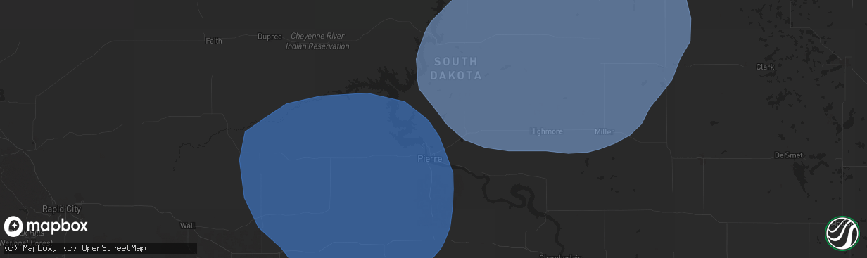 Hail map in Pierre, SD on July 26, 2025