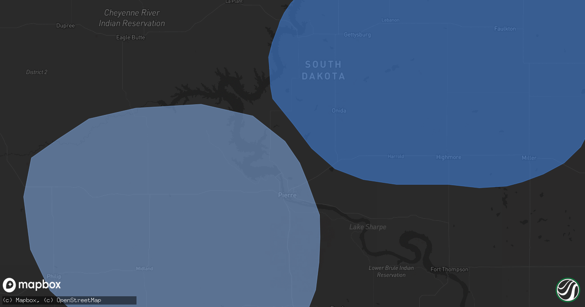 Hail map in Pierre, SD on July 26, 2025
