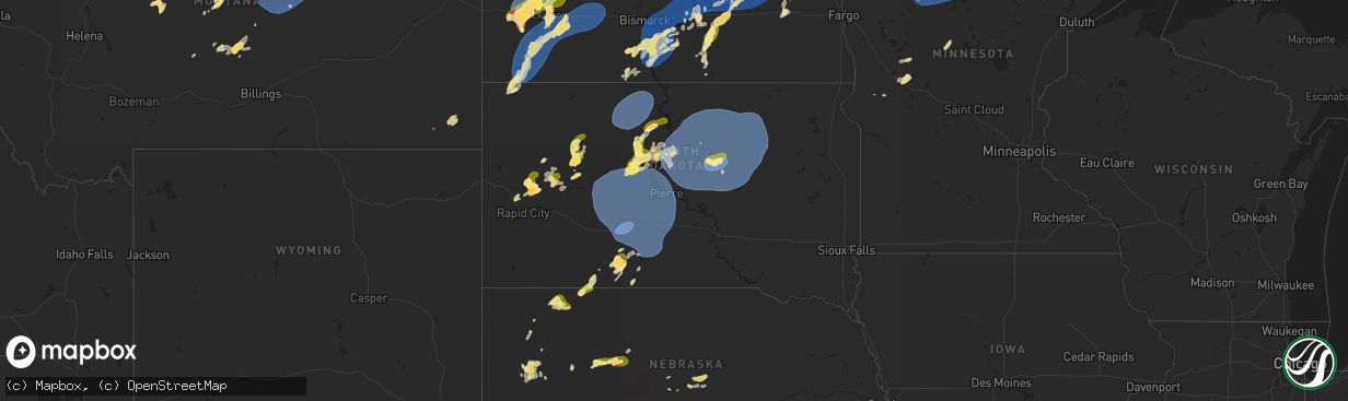 Hail map in South Dakota on July 26, 2025