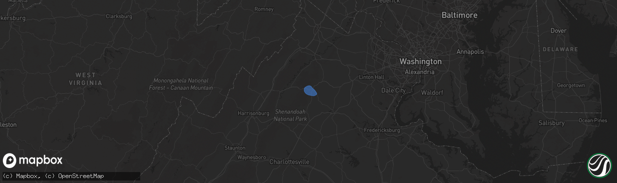 Hail map in Sperryville, VA on July 26, 2025