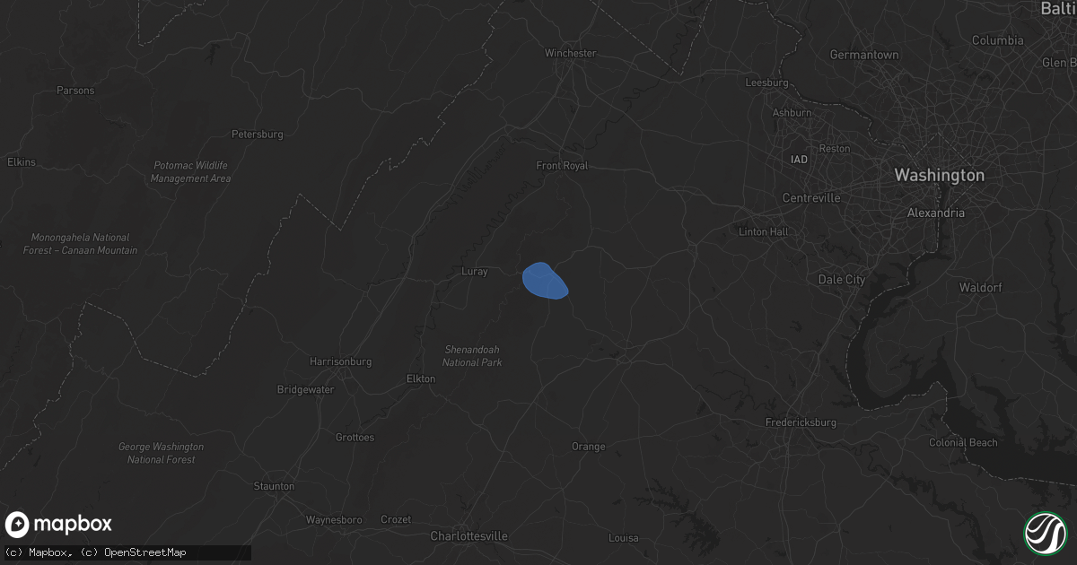 Hail map in Sperryville, VA on July 26, 2025