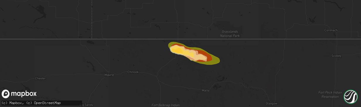 Hail map in Turner, MT on July 26, 2025