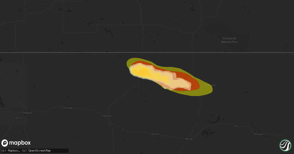 Hail map in Turner, MT on July 26, 2025
