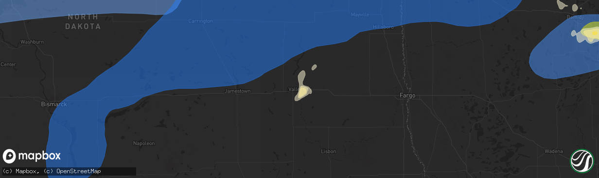 Hail map in Valley City, ND on July 26, 2025