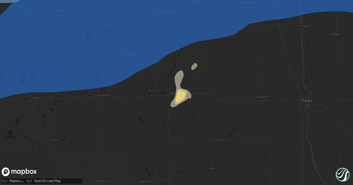 Hail map in Valley City, ND on July 26, 2025
