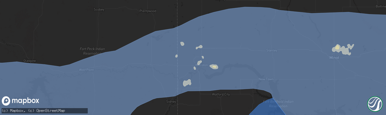 Hail map in Williston, ND on July 26, 2025