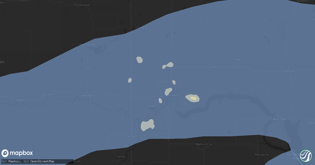 Hail map in Williston, ND on July 26, 2025