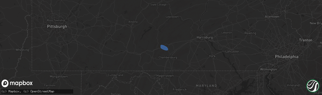 Hail map in Willow Hill, PA on July 26, 2025