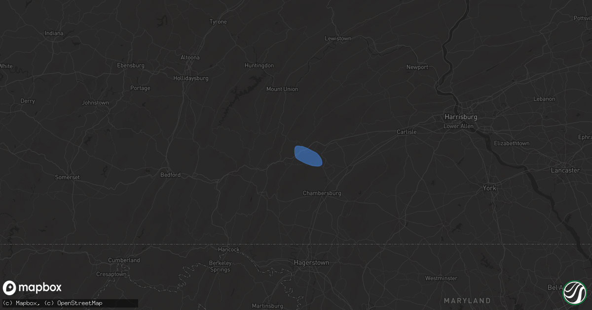 Hail map in Willow Hill, PA on July 26, 2025