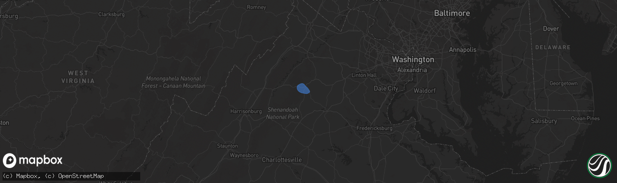 Hail map in Woodville, VA on July 26, 2025