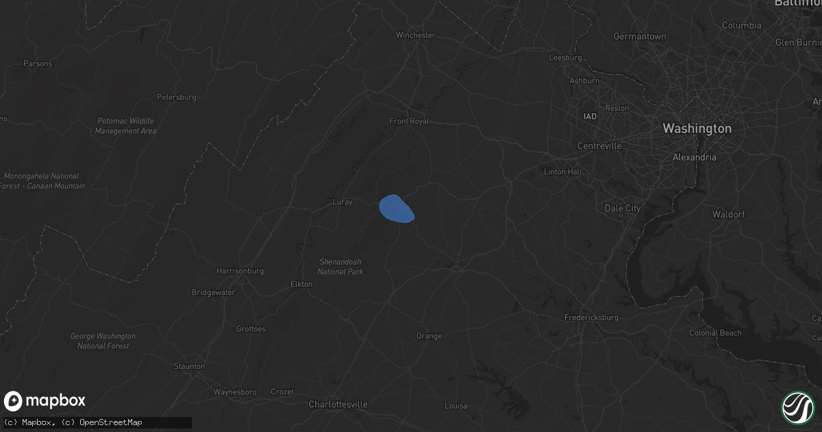 Hail map in Woodville, VA on July 26, 2025
