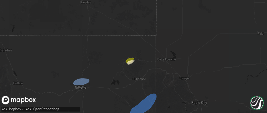Hail map in Alva, WY on July 26, 2026