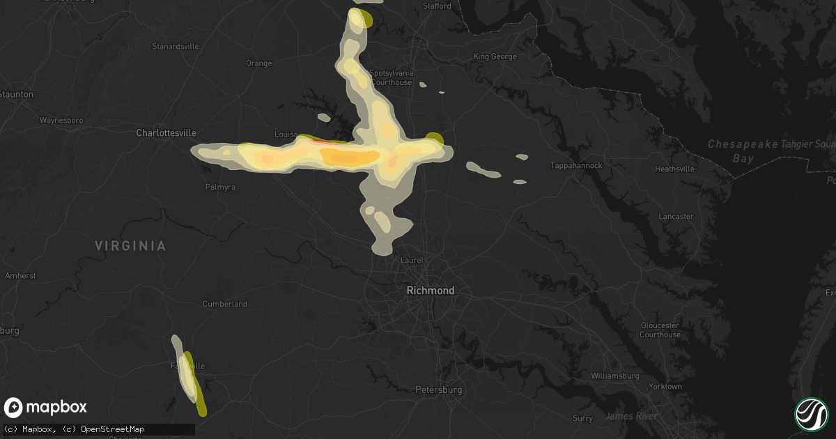 Hail map in Ashland, VA on July 26, 2026