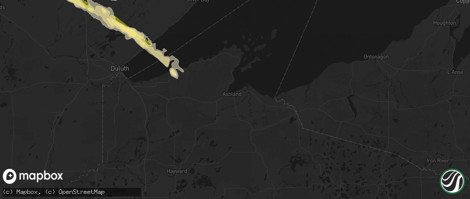 Hail map in Ashland, WI on July 26, 2026