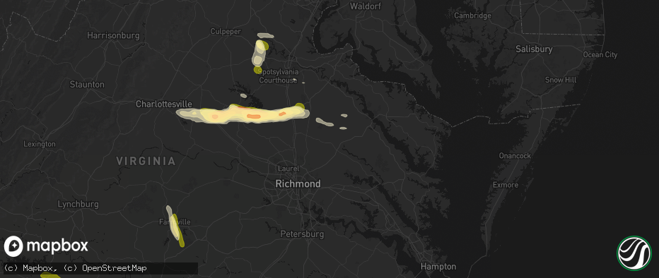 Hail map in Aylett, VA on July 26, 2026