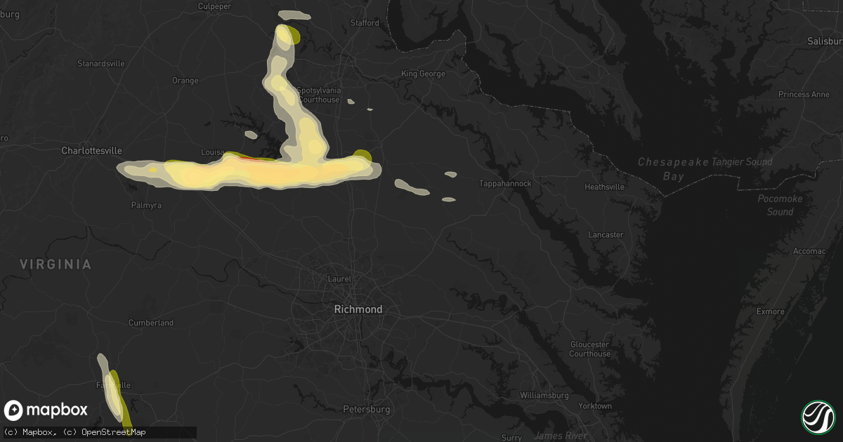 Hail map in Aylett, VA on July 26, 2026