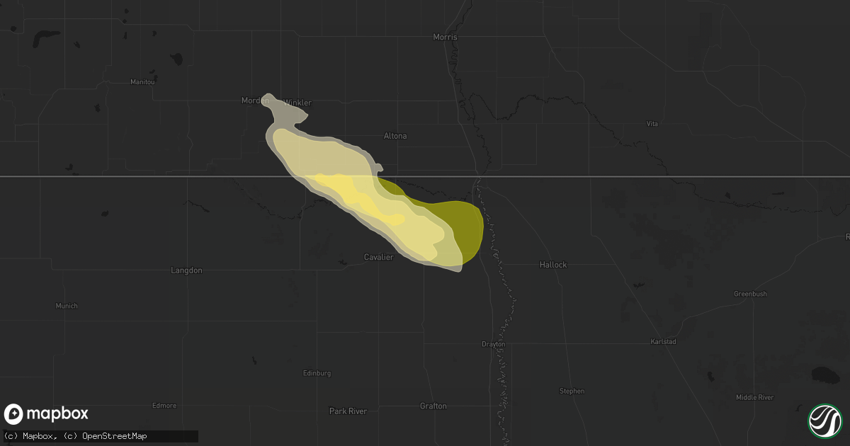 Hail map in Bathgate, ND on July 26, 2026