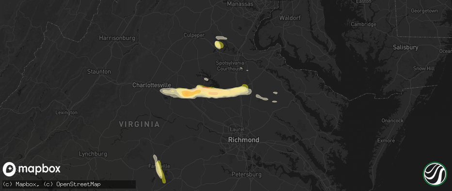 Hail map in Beaverdam, VA on July 26, 2026