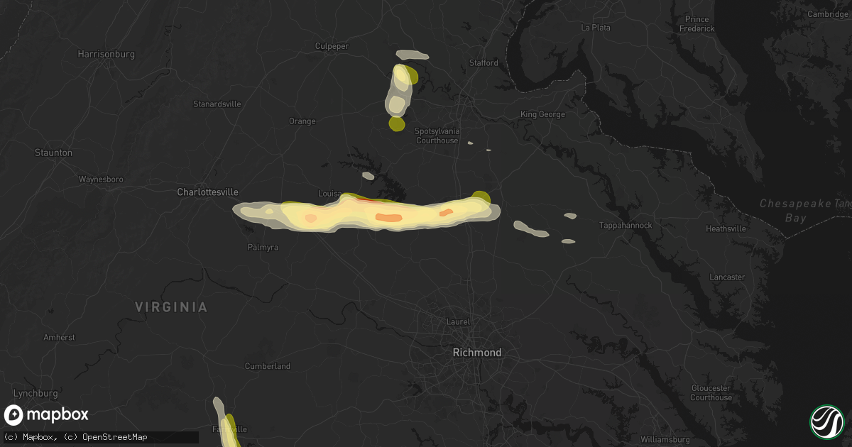 Hail map in Beaverdam, VA on July 26, 2026