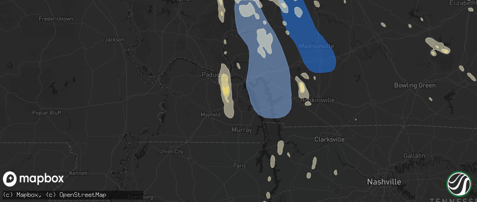 Hail map in Benton, KY on July 26, 2026