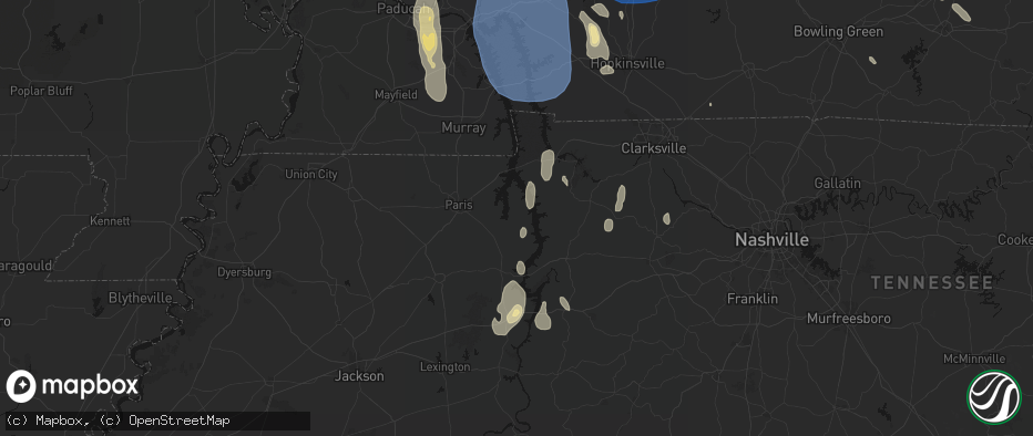Hail map in Big Sandy, TN on July 26, 2026