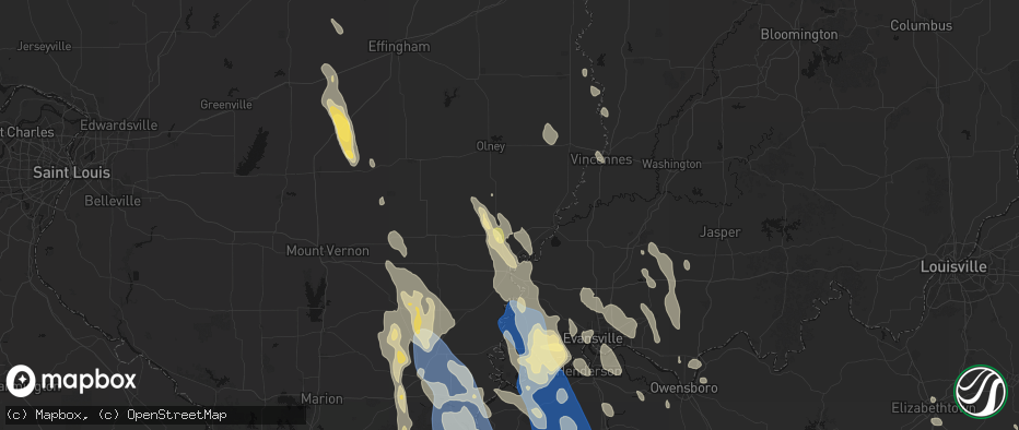 Hail map in Bone Gap, IL on July 26, 2026