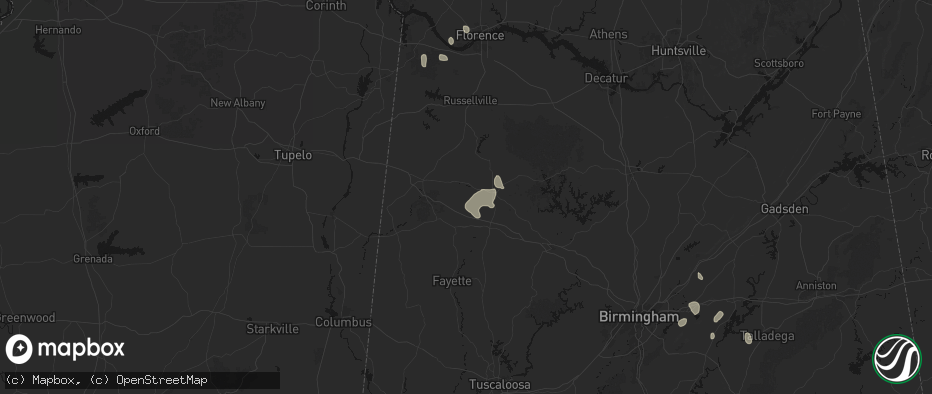 Hail map in Brilliant, AL on July 26, 2026