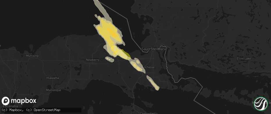 Hail map in Brimley, MI on July 26, 2026