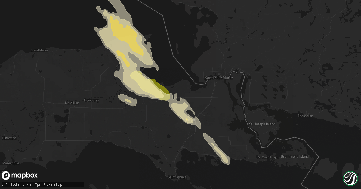 Hail map in Brimley, MI on July 26, 2026