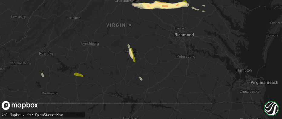 Hail map in Burkeville, VA on July 26, 2026