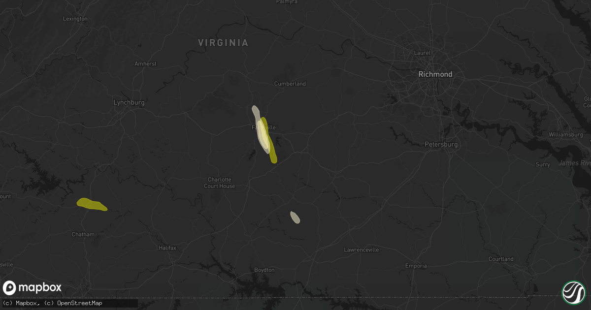 Hail map in Burkeville, VA on July 26, 2026