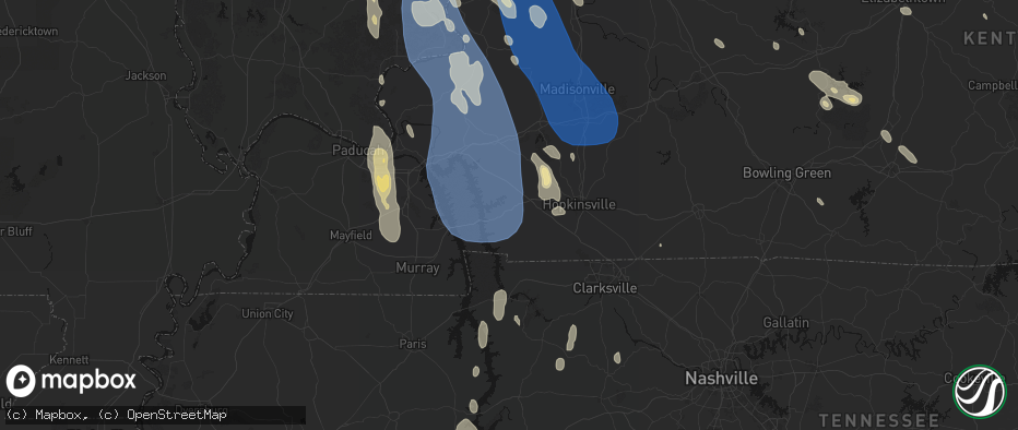 Hail map in Cadiz, KY on July 26, 2026