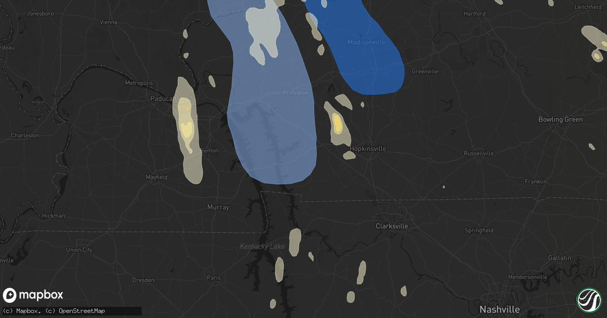 Hail map in Cadiz, KY on July 26, 2026