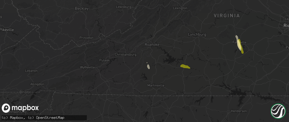 Hail map in Callaway, VA on July 26, 2026