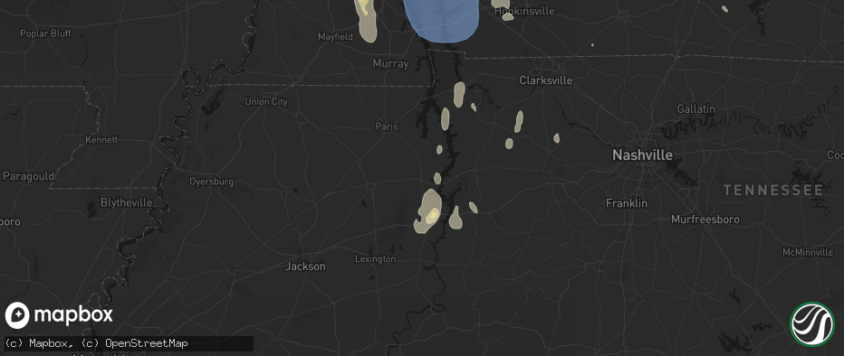 Hail map in Camden, TN on July 26, 2026
