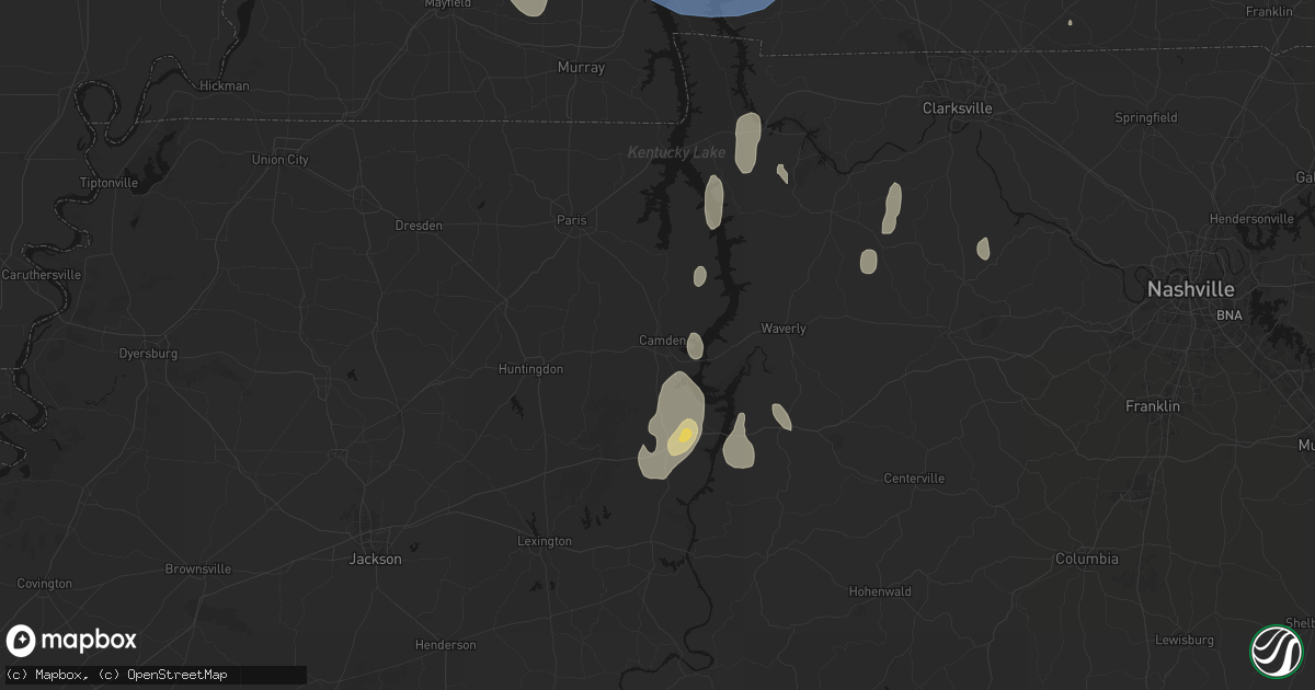 Hail map in Camden, TN on July 26, 2026