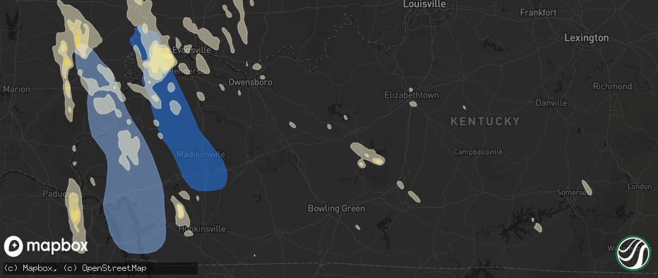 Hail map in Caneyville, KY on July 26, 2026