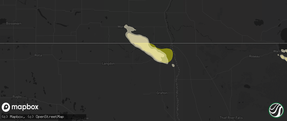Hail map in Cavalier, ND on July 26, 2026