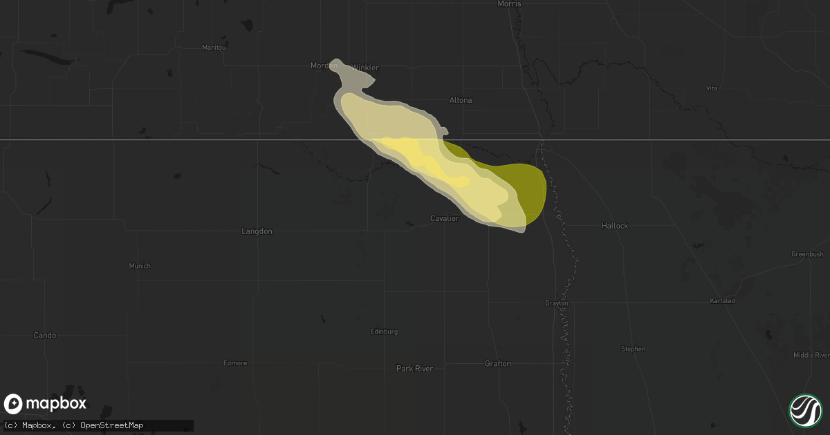 Hail map in Cavalier, ND on July 26, 2026